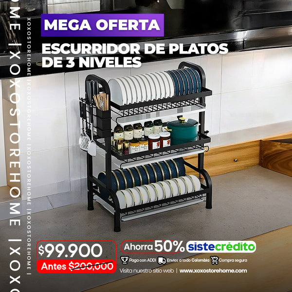Escurridor de platos de 3 niveles