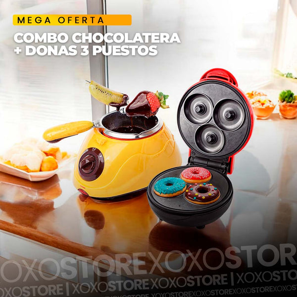 Fundidora de chocolate + maquina de hacer donas de 3 puestos