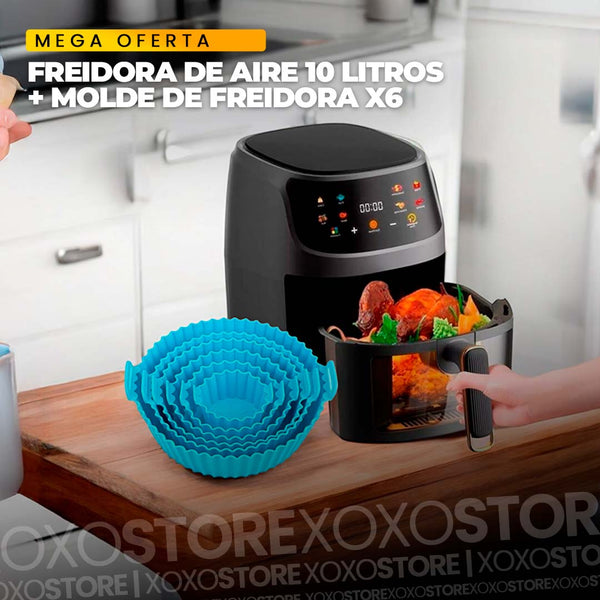 Freidora de aire de 10 litros + moldes de siliciona x6