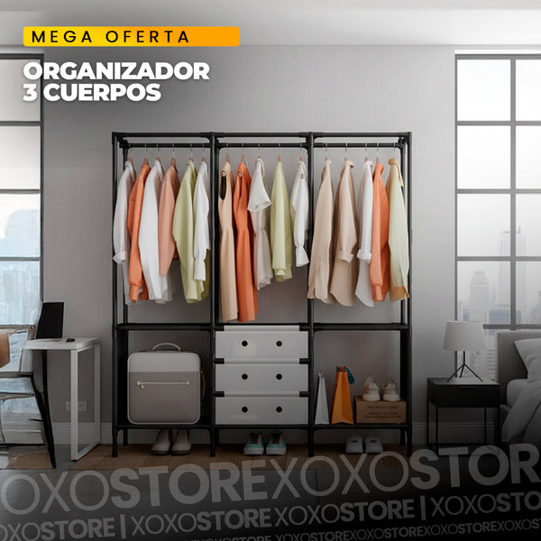 Organizador 3 cuerpos perchero zapatero 3 niveles