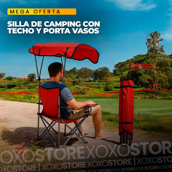 .Silla de camping carpa roja con techo