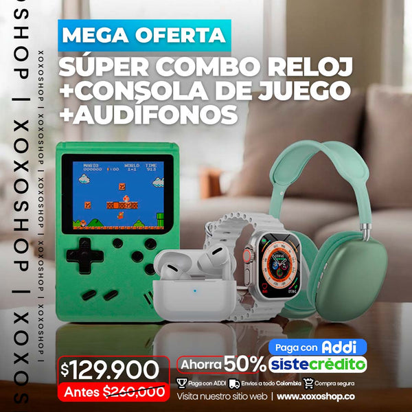 .super combo diadema+reloj+consola de juego retro+audifonos