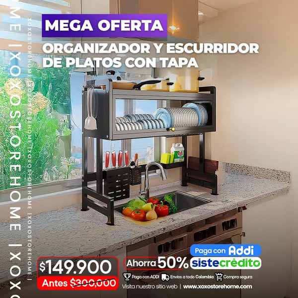 Organizador y escurridor de lavaplatos con tapa