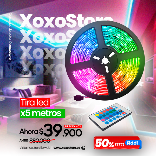 CINTA LED RGB DE 5 MTS + CONTROL INALAMBRICO